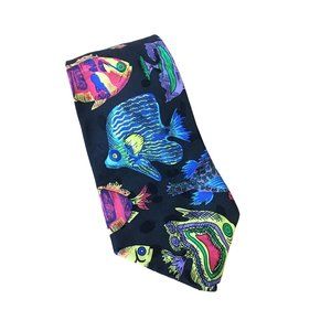 90's Neon Bright Tropical Fish 100% Silk Men’s Tie  EUC